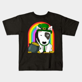 Bull Terrier Rainbow Irish Clover St Patrick Day Dog Gift print Kids T-Shirt